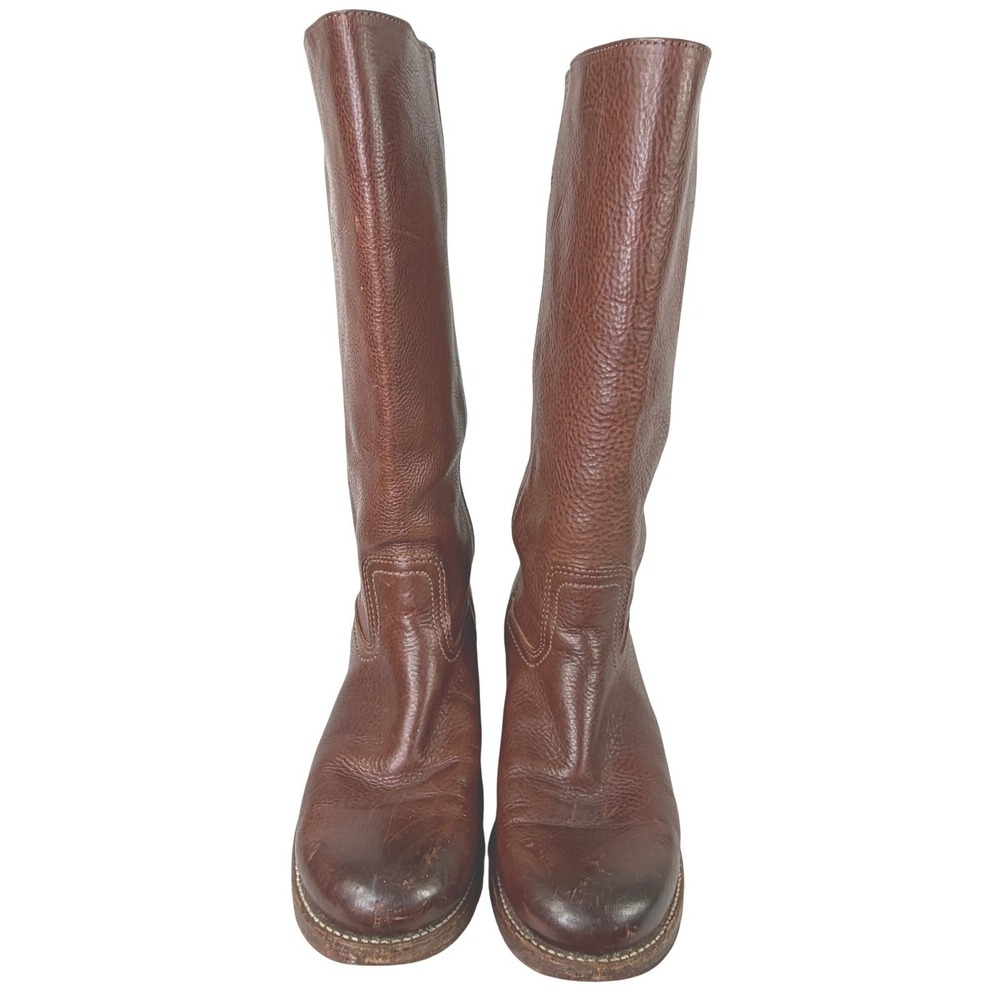 Vintage Frye Campus 14L Tall Boots Pebbled Leather Cognac Brown Women's 9.5M - Picture 12 of 15